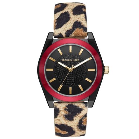 michael kors women's channing animal print leather strap watch 40mm|Channing Leopard Print Leather Strap Watch .